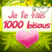 Coeur sur fond fleuri "je te fais 1000 bisous"