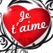 Je t'aime Coeur motifs vgtaux rouge et noir