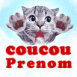 Chaton avec la langue colle  l'cran "Coucou"